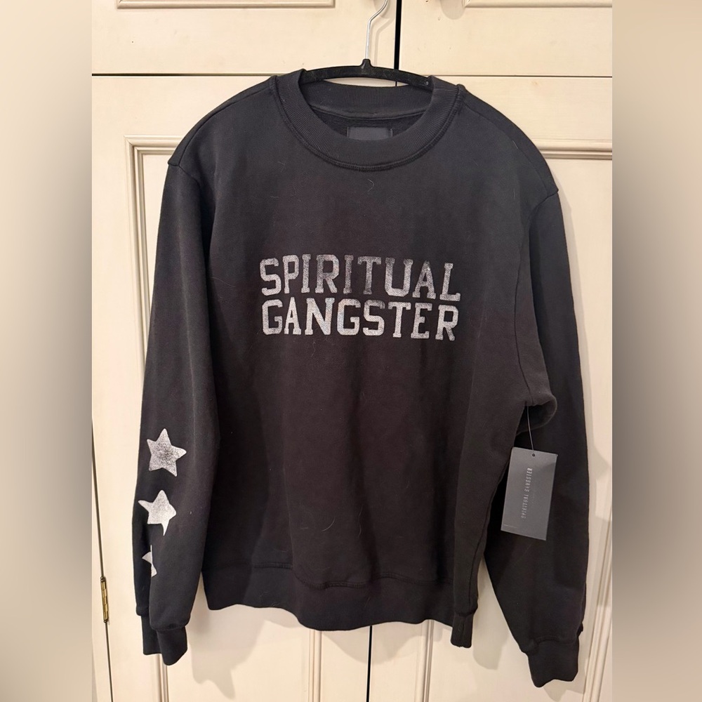 Spiritual Gangster Black sweatshirt with Stars down one arm. Astra Crew. NWT.